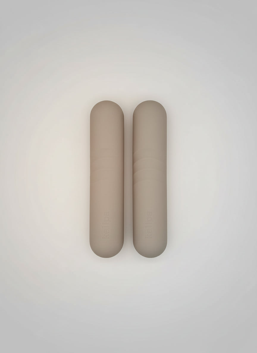 Sleek aesthetic andes taupe silicone minimalist hand weights (front-side view) for UK Pilates accessories