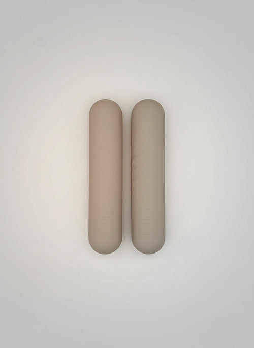 Sleek aesthetic andes taupe silicone minimalist hand weights (front-side view) for UK Pilates accessories