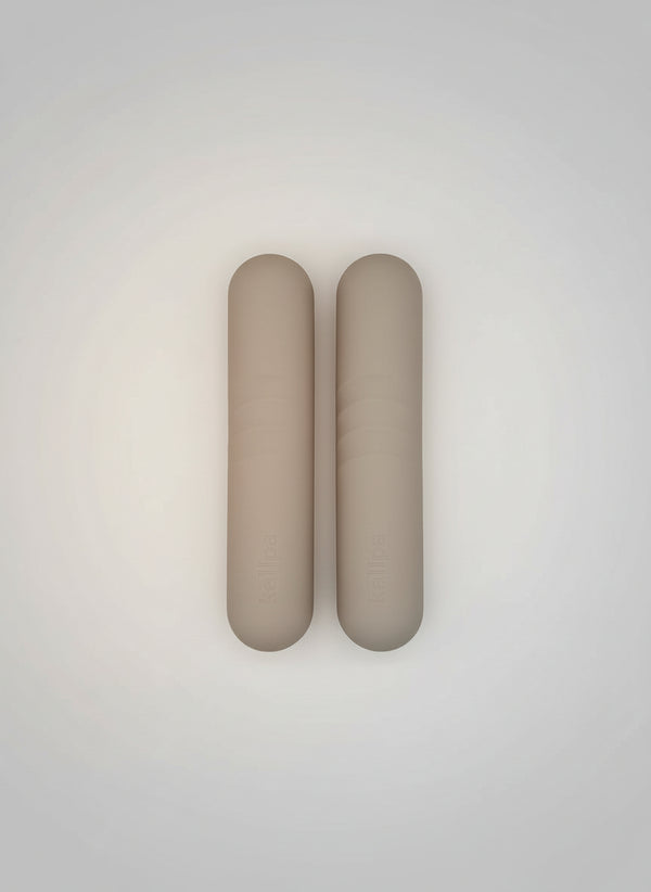 Sleek aesthetic andes taupe silicone minimalist hand weights (front-side view) for UK Pilates accessories
